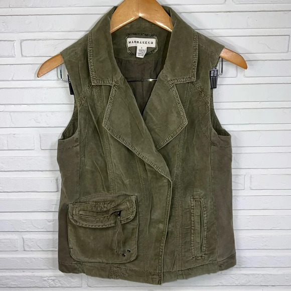 Marrakech Anthropologie Army Green Cotton Utility Vest, Women’s Size Small - Picture 1 of 9